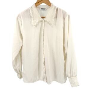 Vintage 90s Hunghing Ivory Lace Collar Peter Pan Blouse